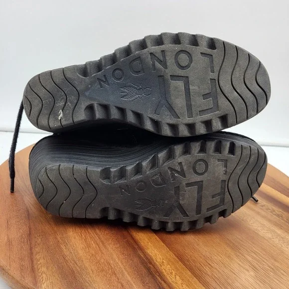 Fly London Ankle Boot Womens 7.5 / 8 Yama Black Suede Wedge Lace-up Back Booties - Picture 16 of 16